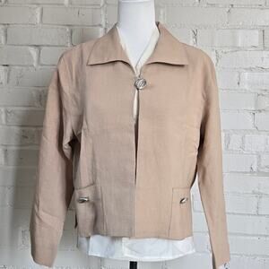 ​Caroline Rose Beige Linen Blend Cropped Tie Back Jacket┃Classic Office Workwear